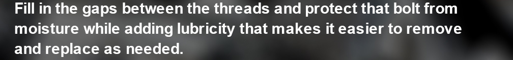 Fill in the gaps between the threads and protect that bolt from mositure while adding lubricity that makes it easier to remove and replace as needed